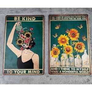 Be Kind to‎ Your Mind What A Wonderful World Tin Signs Hippie Boho Wall Art 8x11